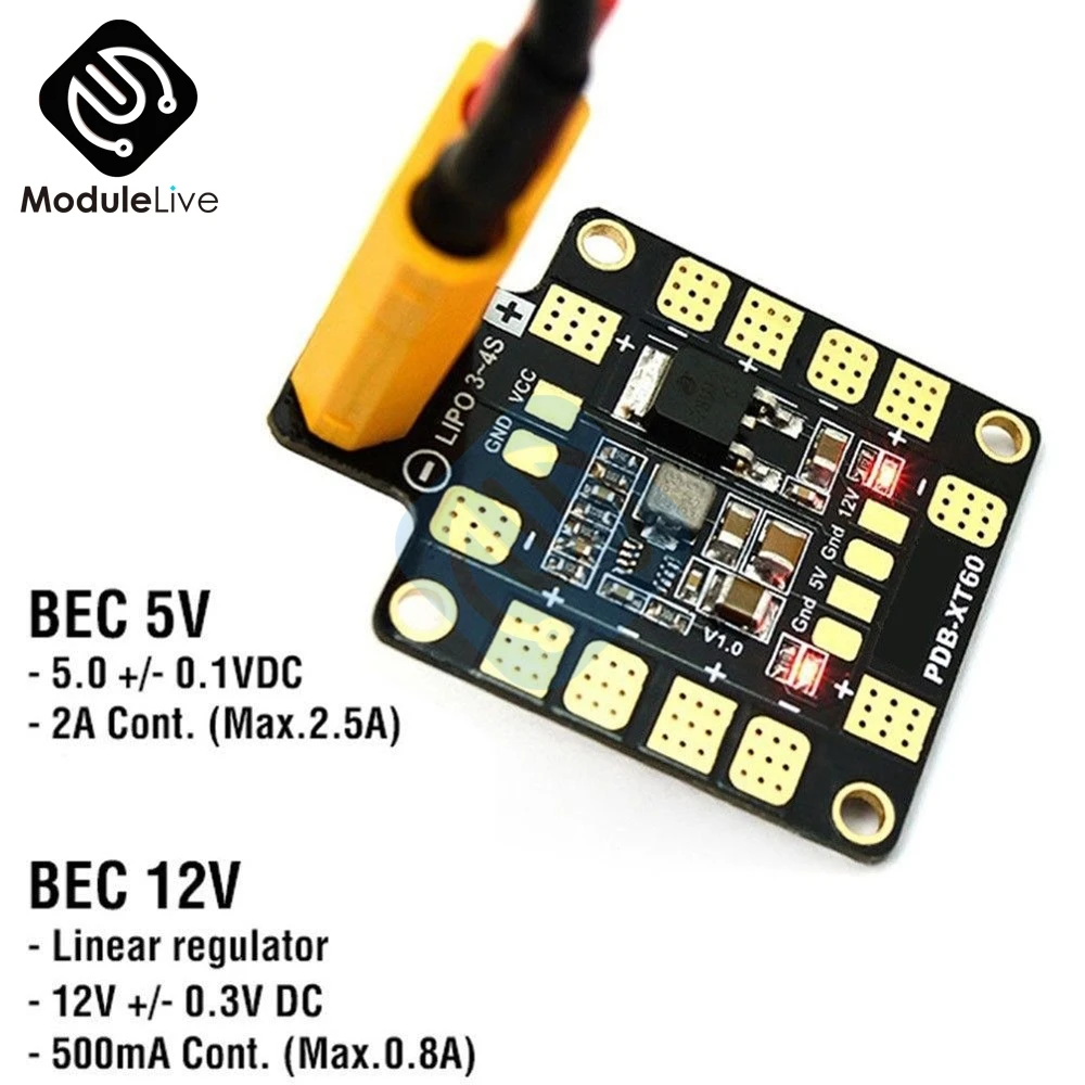 Мини-концентратор питания PDB XT60 плата распределения питания PDB-XT60 модуль с BEC 5 в 12 В для FPV Дрон Квадрокоптер QAV210 QAV-R