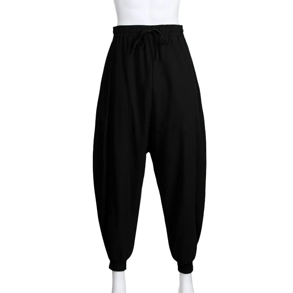 FeiTong спортивные штаны для мужчин, штаны-шаровары, хлопковые льняные праздничные мешковатые однотонные брюки, ретро цыганские штаны, военные штаны