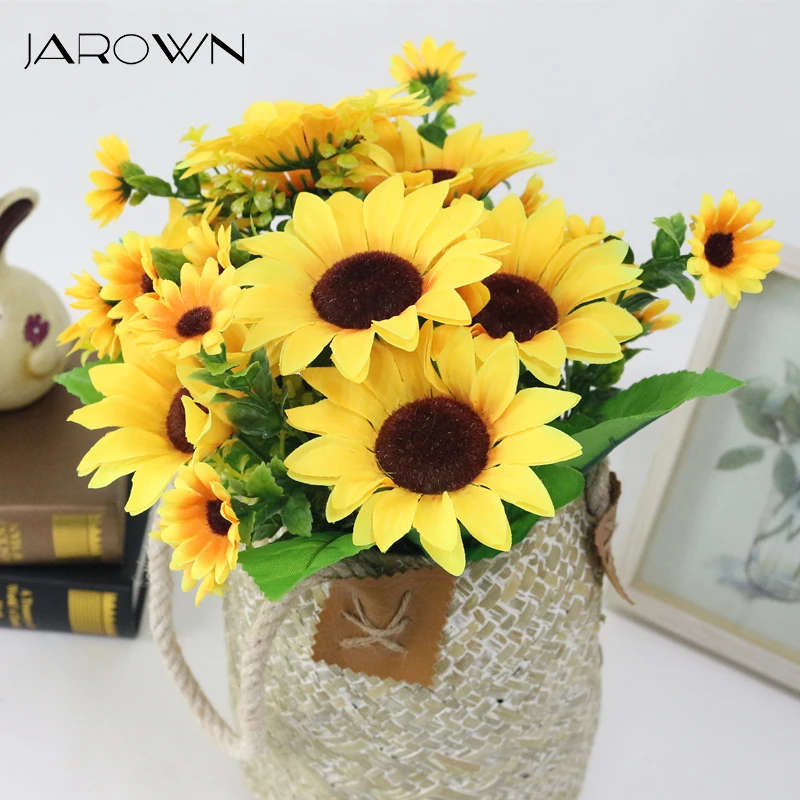 

JAROWN Simulation Sunflower Bouquet Artificial Silk Fake Flowers For Home Office Tabletop Decor Wedding Decorations