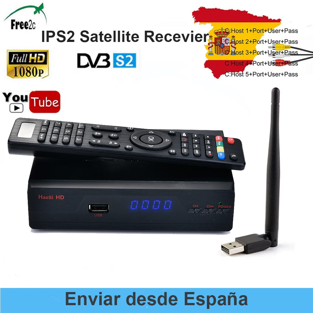 

SATXTREM IPS2 Receptor DVB-S2 HD FTA Satellite TV Receiver 1 Year Europe 5 lines Clines + USB WIFI lnb Portugal Spain TV