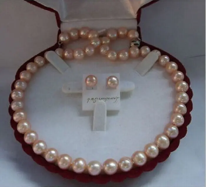 

sets of south sea round 10-11mm south sea gold pink pearl necklace 18"&earring