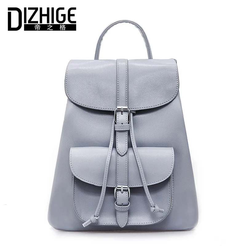 DIZHIGE Brand Famous Solid Black Women Backpack Drawstring School Backpack For Teenager Girls PU Leather Backpack
