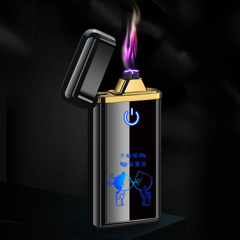 

New metal touch sensing creative double arc electronic lighter screen multi-pattern cute popular USB charging cigarette lighter