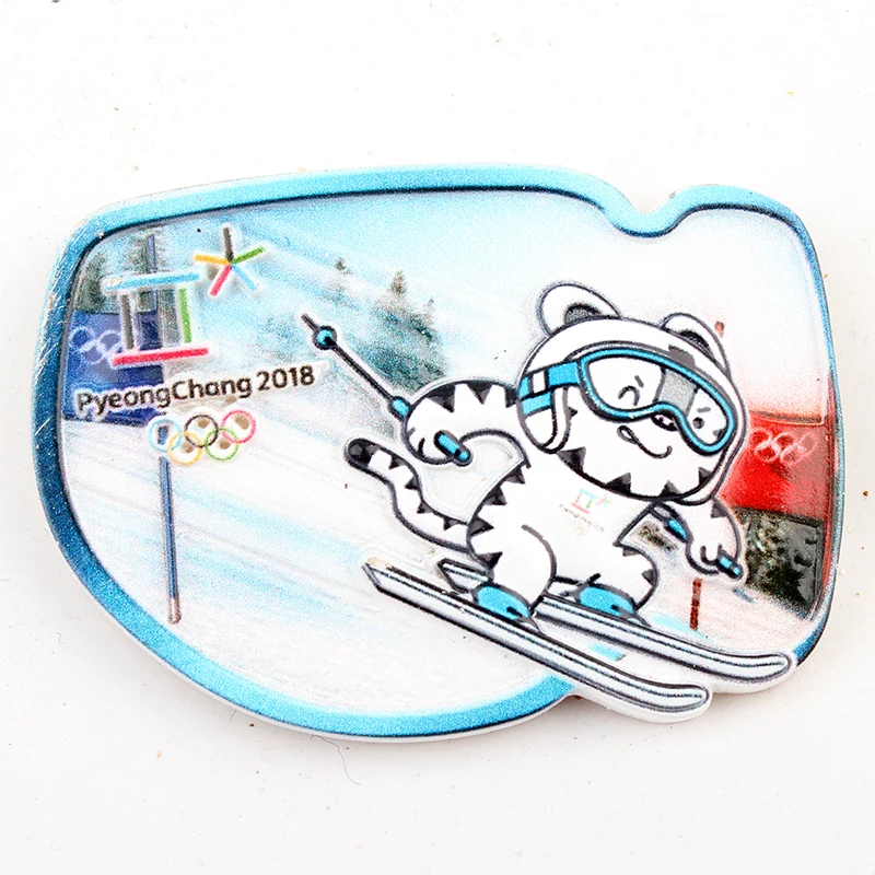Pyeongchang 2018 Олимпийский мультфильм холодильники сувенирные смола магнит на
