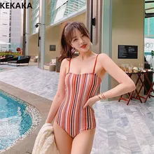 KEKAKA корейский Радужный Полосатый Цельный купальник женский купальник боди Женский купальный костюм купальник монокини летняя пляжная одежда