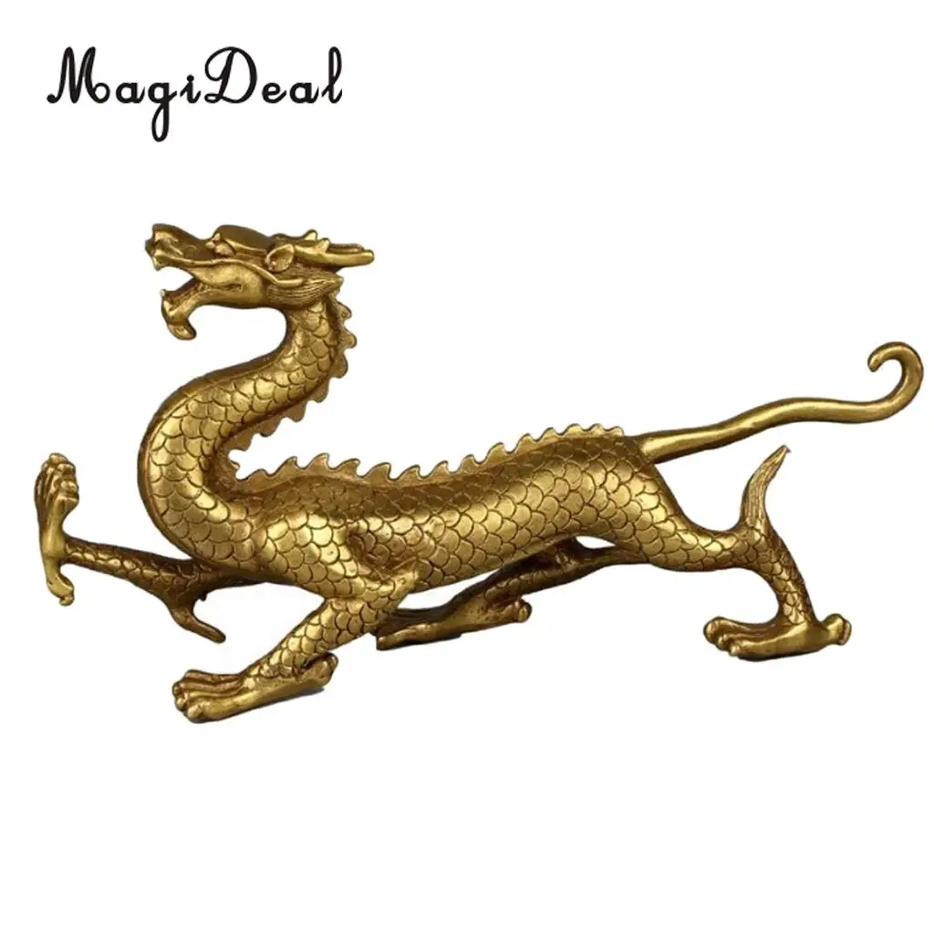 Chinese Folk Beast God Golden Copper Lucky Dragons  Fengshui Figurine Decor 4-set - East/West/North/South Orientation
