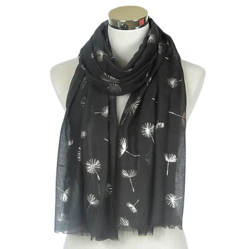 

FOXMOTHER New Shiny Fashionable Black Pink White Color Foil Sliver Dandelion Scarf Shawl For Ladies