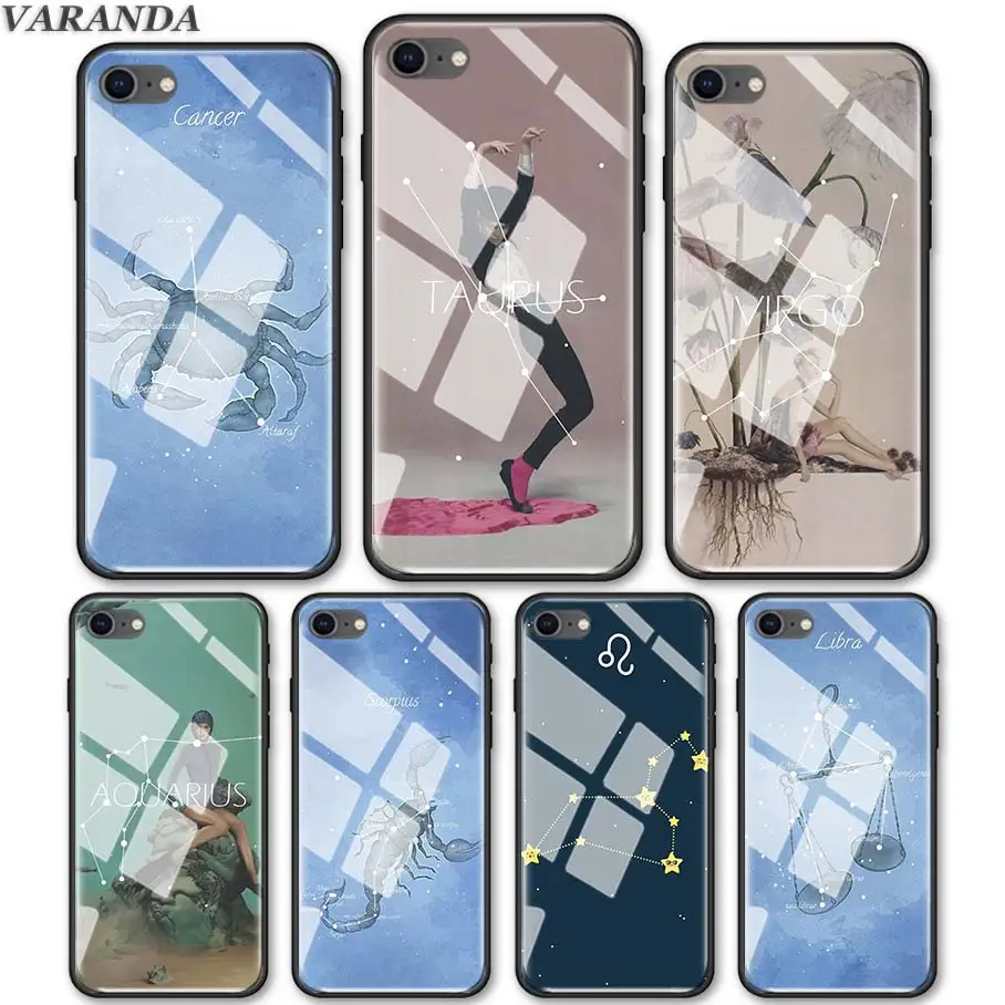 

Tempered Glass Case for iPhone XS MAX X XR 7 8 Plus 6 6s Plus Zodiac Signs Glass Phone Cover Coque