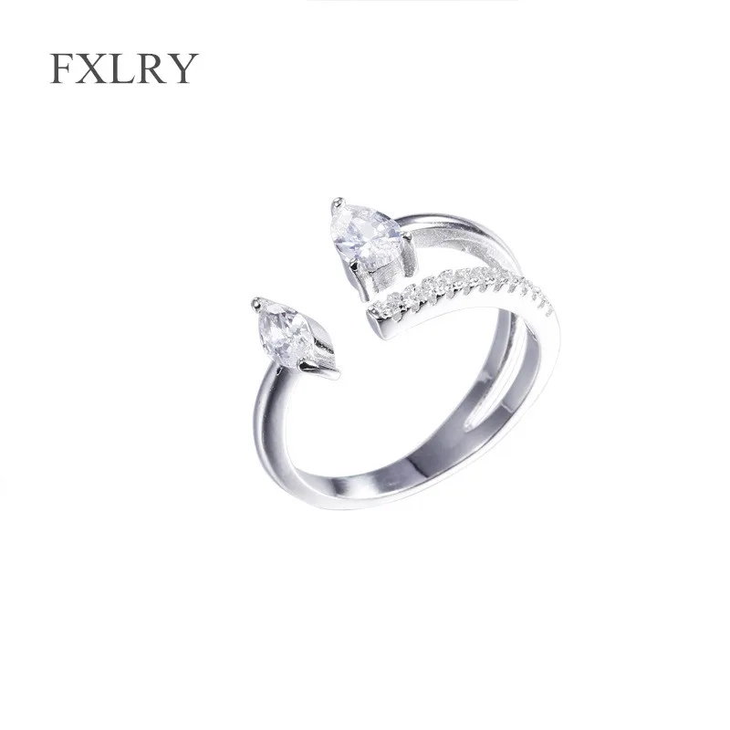 

FXLRY Hot Selling S925 Sterling Silver Geometric Water Drop Inlaid Zircon Delicate Opening Rings For Women Jewelry