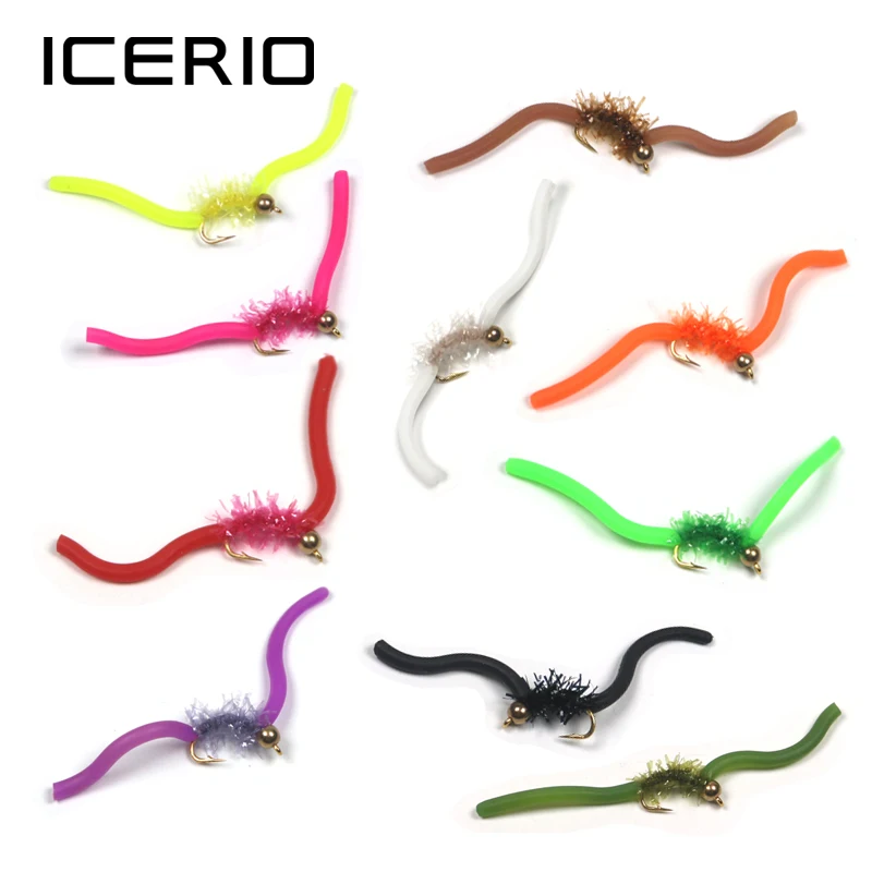 ICERIO 10 قطع النحاس الخرزة رئيس محرج Wormy يطير سمك السلمون المرقط يطير الصيد السحر حورية سان خوان دودة ICERIO 10 قطع النحاس الخرزة رئيس محرج Wormy يطير سمك السلمون المرقط يطير الصيد السحر حورية سان خوان دودة