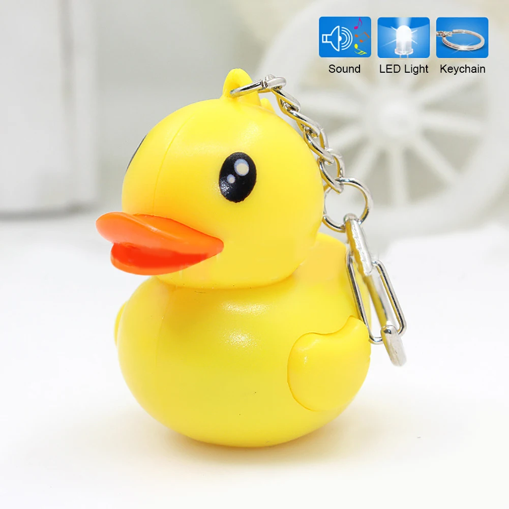 Lovely Yellow Duck Keychain LED Luminous Key Sound Flashlight Keyring