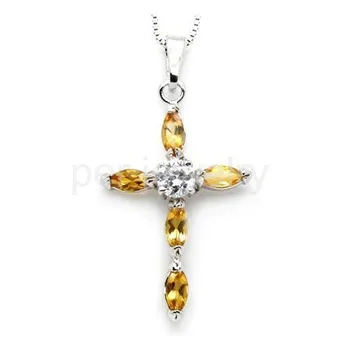 

Cross pendant Natural real citrine or other gems Free shipping 925 sterling silver Fine yellow crystal 0.1ct*5pcs gems C18050903