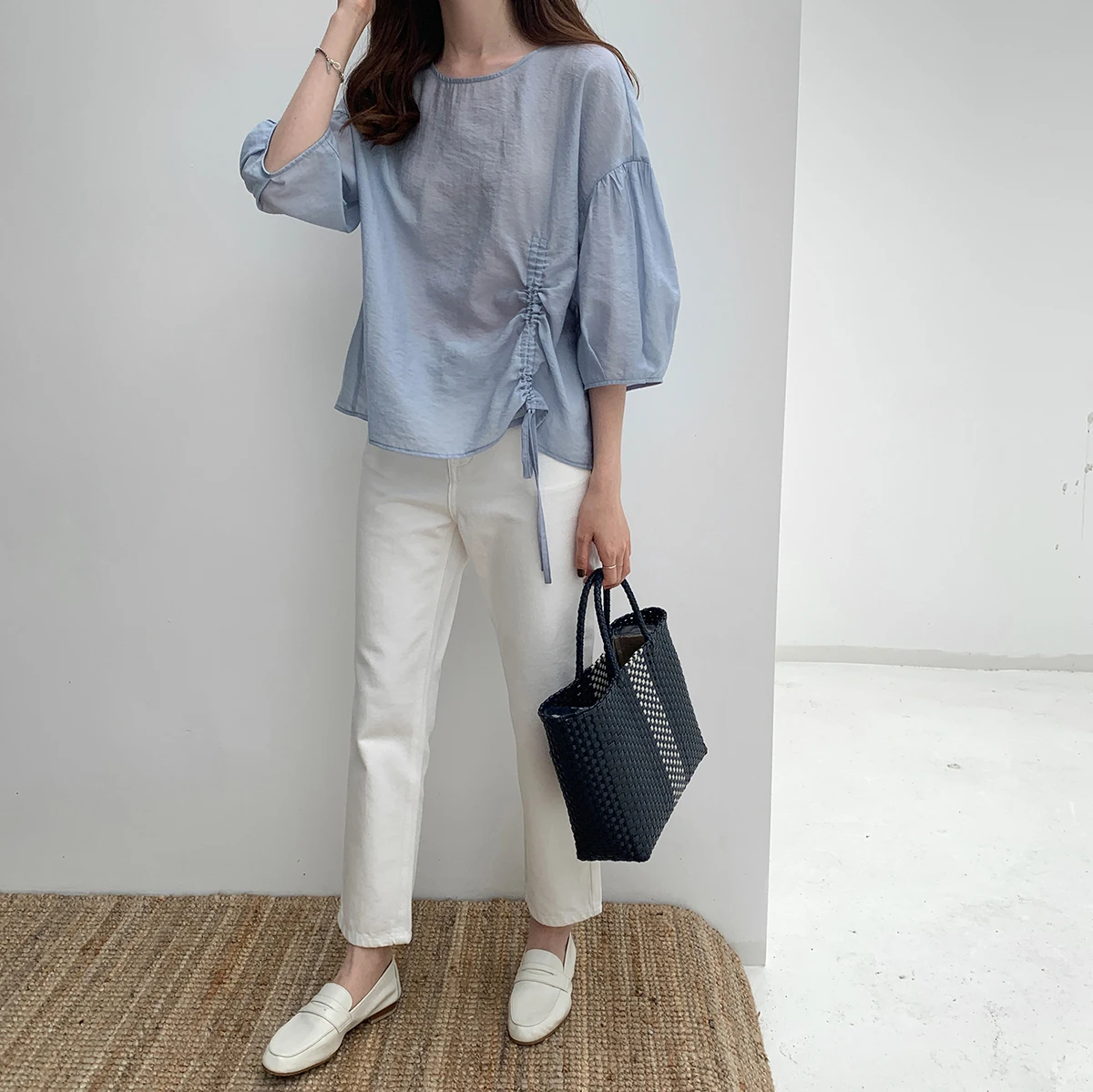 

Drawstring Fashion Women Shirts Solid Color Wild Casual Ladies Blouses and Tops Summer New 2019 Women Clothing