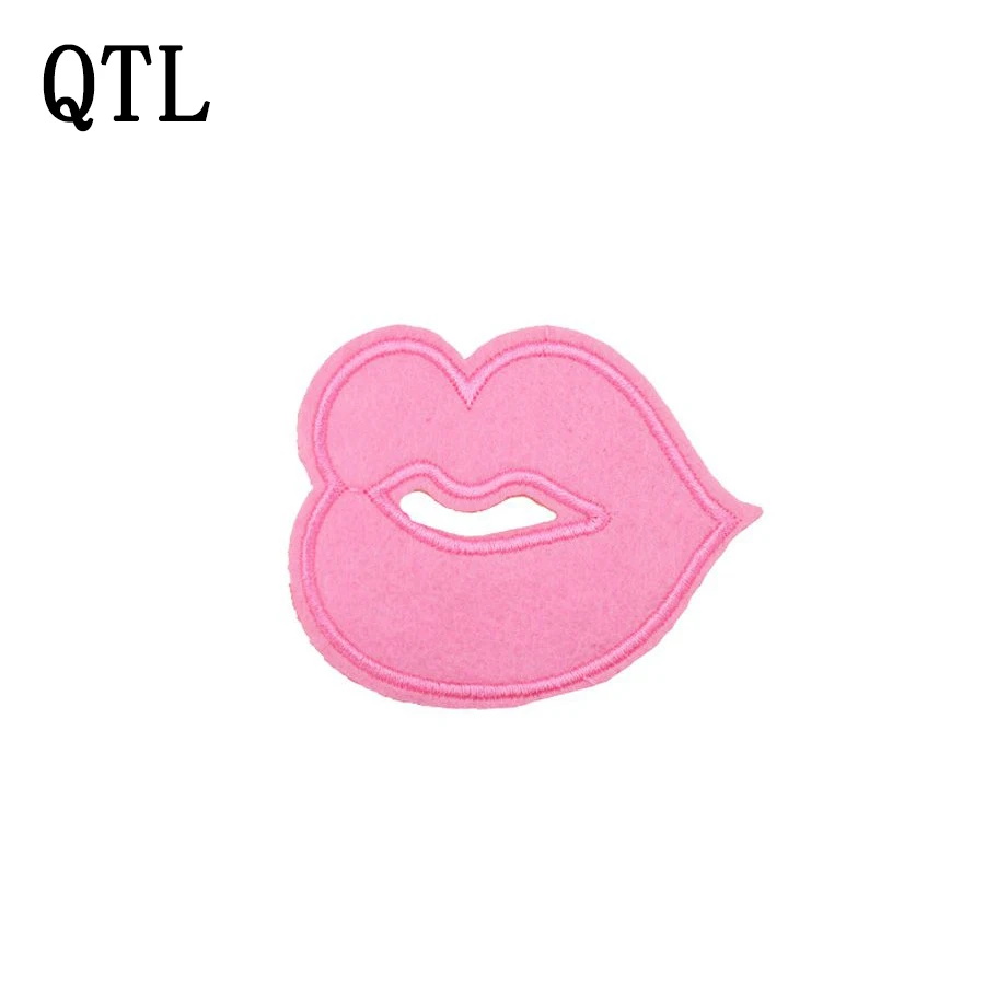 5pcs pink kiss lips badge patches for clothing iron embroidered patch