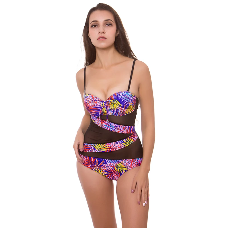 Европейский Стильный цельный купальник женский плюс Размер Push пуш-ап купальник пляжный сетчатый сексуальный закрытый Купальник для девочек