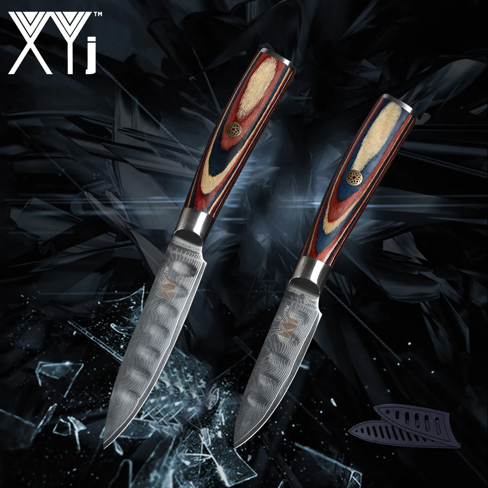 XYj 2 шт набор ножей из дамасской стали цветной деревянной ручкой VG10 Durable UCS