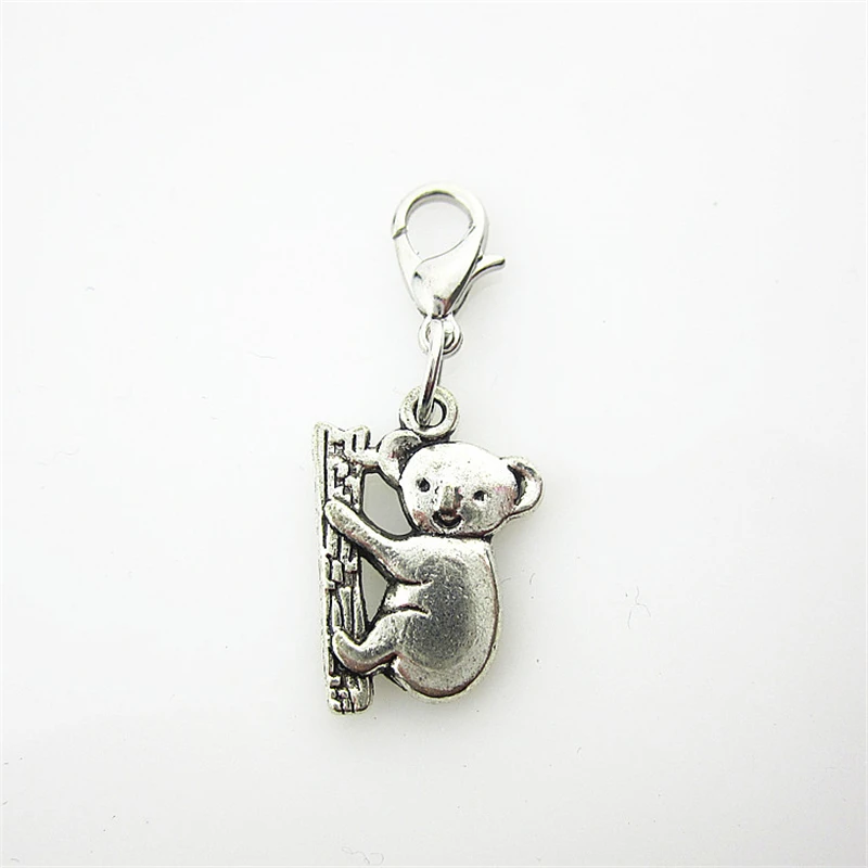 

20pcs/lot Silver koala dangle charms lobster clasp charms diy bracelet pendants jewelry accessory floating hanging charms