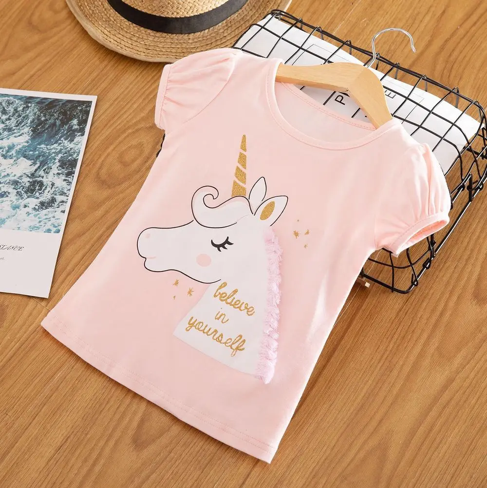 Cotton Tshirts For Girls Summer Cute Unicorn Print Children's Tees 2019 Casual Cartoon Baby Girl T Shirts Short Sleeve Kids Tops (7)