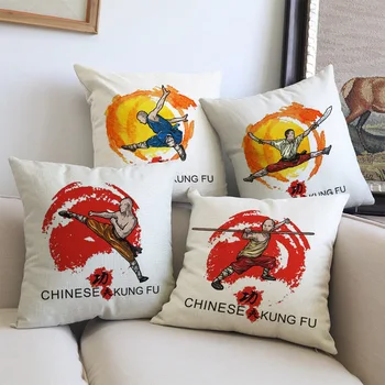 

Chinese Kung Fu Shaolin Temple Martial Arts Technique Wushu Tai Ji Figures Pillow Case Home Decoration Cushion Cover