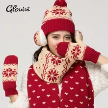 New collections elk warm scarf hat gloves earmuffs 4 times men and women lovers