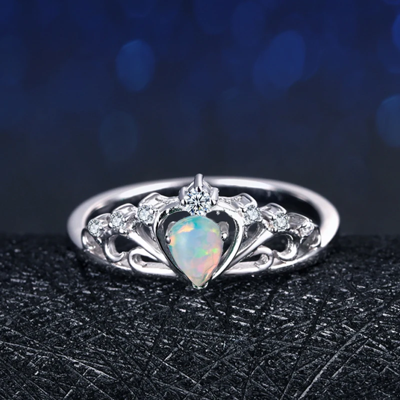 Szjinao New Brand Luxury Opal Crown Rings for Women 100% Handmade 925 Sterling Silver Heart Shape Wedding Engagement Jewelry