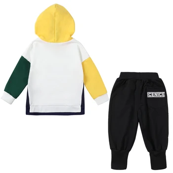 

Autumn Children Boys Casual Long Sleeve Letter Print Patchwork Hoodie Sweatshirt Tops+Pants Costume Set