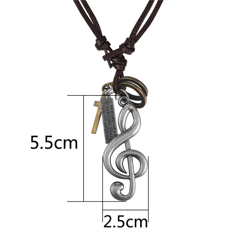 Модные подвески мужские ожерелья с музыкальной нотой кожаная цепочка регулируемый размер панк для мужчин и женщин ювелирные изделия