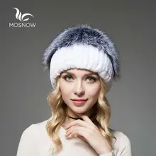 MOSNOW Уникальные женские шапки на зиму шапки из меха кролика рекс красивая шапочка женская вязанная с помпоном выполненный из меха серебристой лисы
