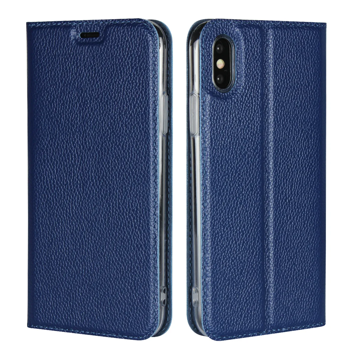 Роскошный чехол-книжка из натуральной кожи с зернистой текстурой личи для Iphone X XS Max XR 7 8 6S Plus 5S SE чехол s Stand - Цвет: Синий