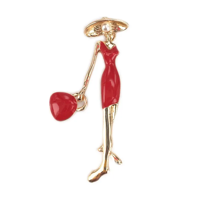 Bovvsky pretty girl bag Brooches Pin Up Jewelry For Women Suit Hats Clips Antique Silver
