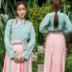 Вышивка Hanfu Женский костюм для классических танцев китайский фестивальный наряд народная фея платье Восточное представление одежда DF1058