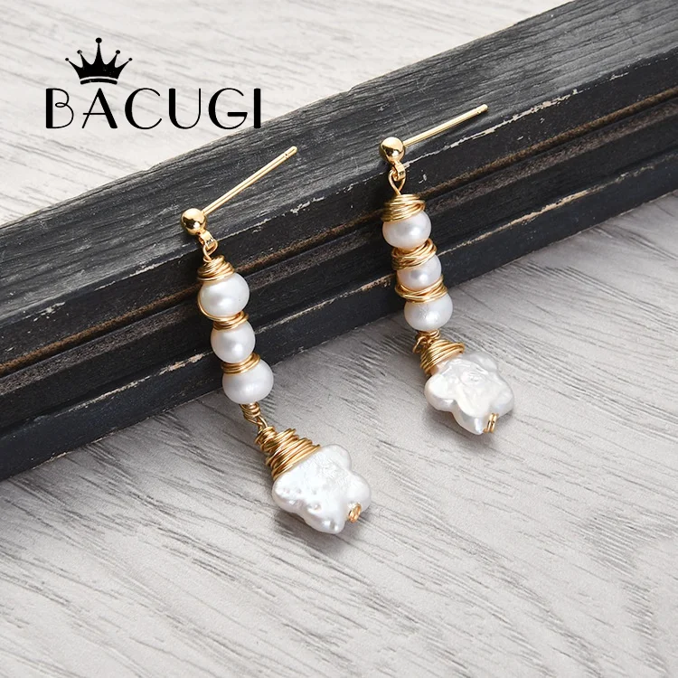 

2019 New Handmade Fresh Water Baroque Pearl Five-Star Dangle Earring Drop Earrings For Women Wedding Jewellery