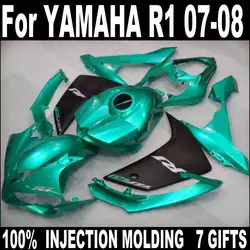 100%, пригодный для Yamaha YZF R1 закачку обтекатели 2007 2008 металлических зеленый черный кузовные работы части обтекатель комплект YZFR1 07 08 BC109