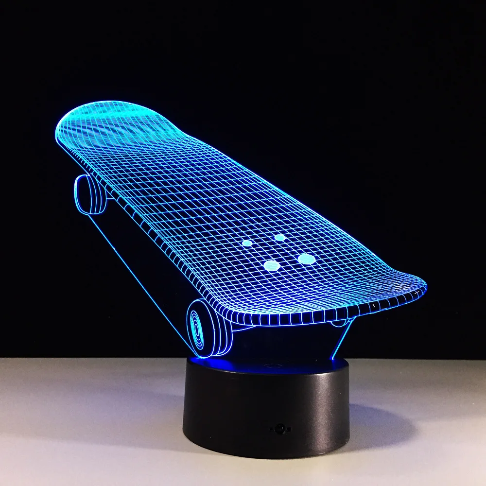 2D Acrylic Skate Board 3D Lamp Scooter Luminaria Living Room Decor Sport Gifts 7 Colors Change