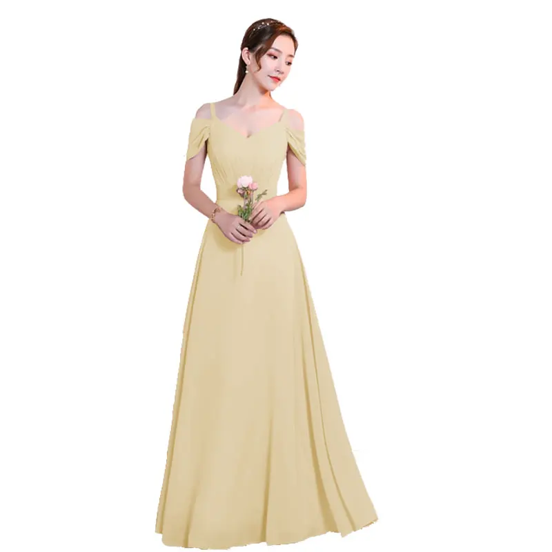 Красивые вечерние платья с открытыми плечами и открытой спиной для подружки невесты, новое поступление - Цвет: Champagne  D