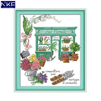 

NKF Flower Shop Stamped Cross Stitch Kits DIY 11ct 14ct Painting Embroidery Set Chrinese Counted Cross Stitch for Home Decor