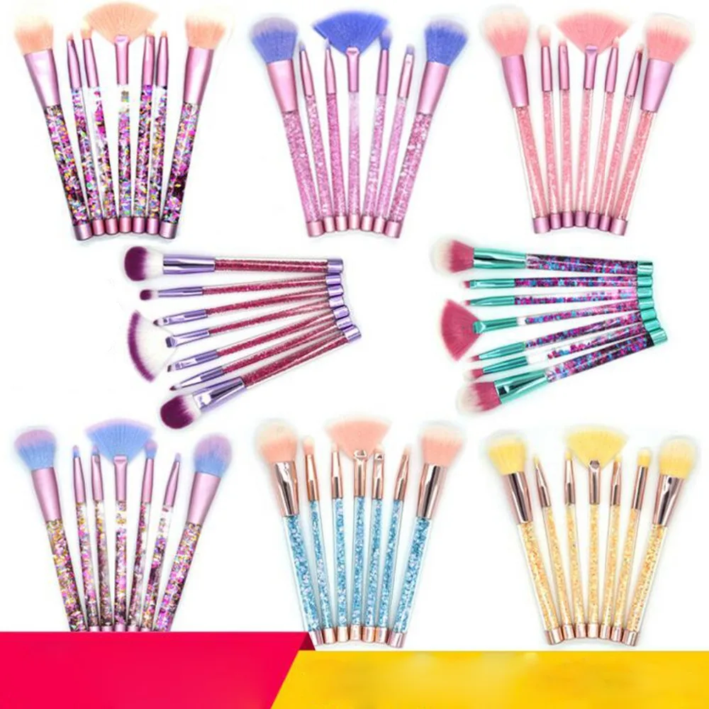 7pcs Portable Glitter Diamond Crystal Handle Makeup Brushes Set Lip Eye Shadow Foundation Brush Cosmetic Tool Kit New Brand
