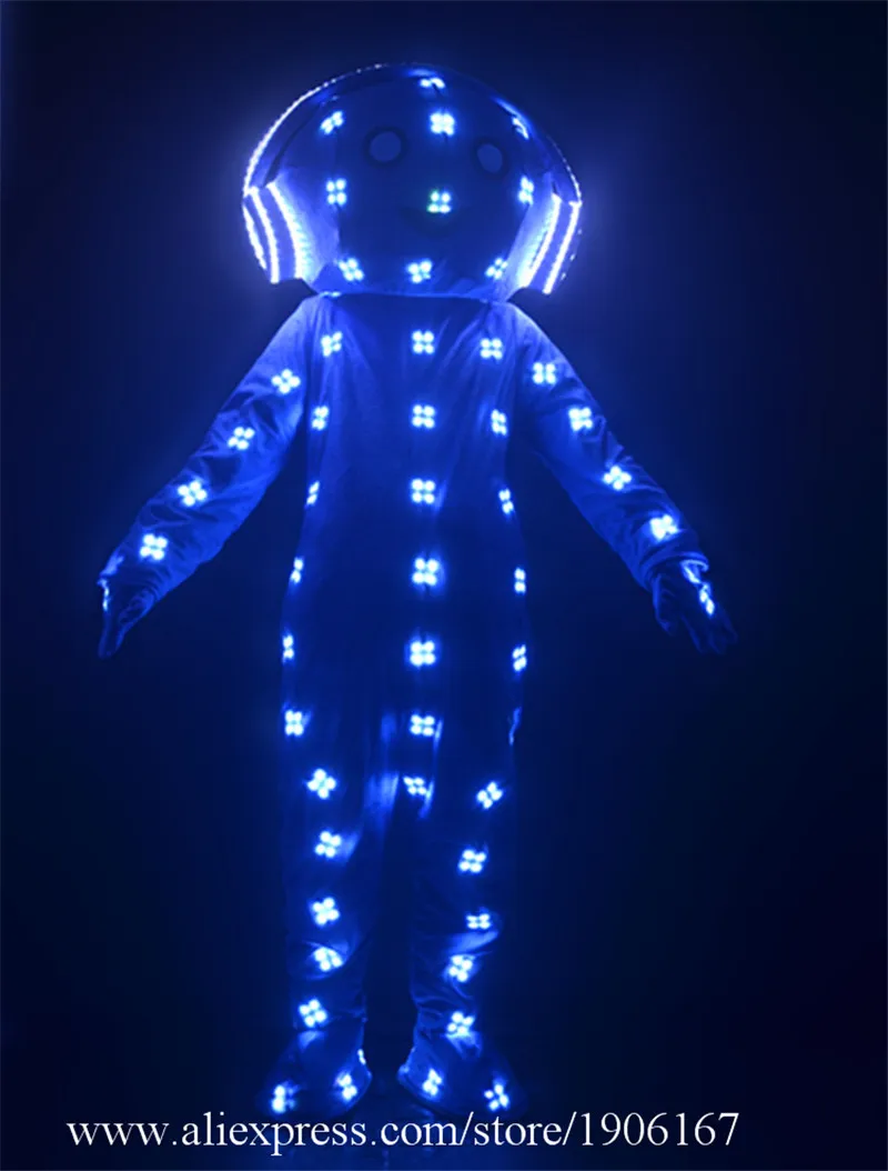 RGB colorful led costumes robot men stage show luminous light costumes dj wears outfits helmet big doll clothes glowing bar0