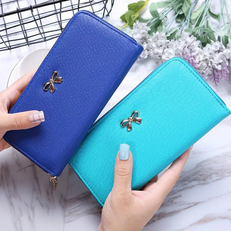 

2018 Women Long Clutch Wallets Female Fashion PU Leather Bowknot Coin Bag Phone Purses Famous Designer Lady Cards Holder Wallet