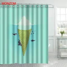 WONZOM Whale Play With Ship Polyester Fabric Shower Curtain Bathroom Decor Waterproof Cortina De Bano With 12 Hooks Gift 2017
