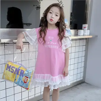 

2019 Korean style girls ruffles dress patchwork fashion summer cotton voile girls dresses 4-9t B801
