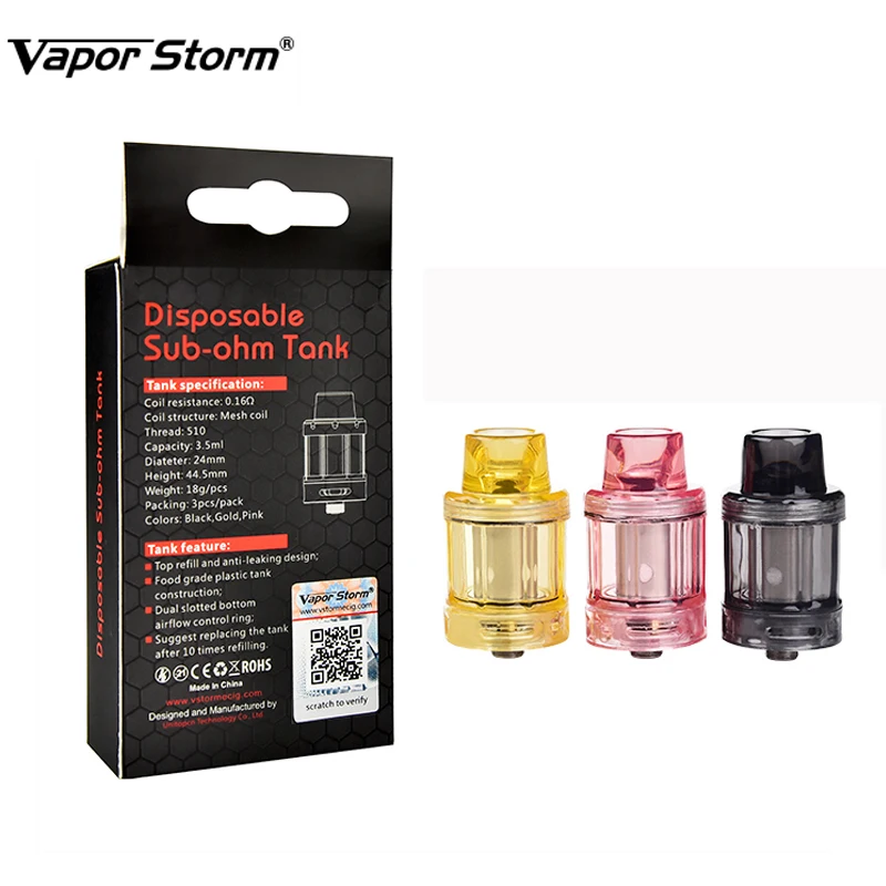 

3PCs/lot Vapor Storm Disposable Tank D11 3.5ml with 0.16ohm Mesh Coil Atomizer 510 Thread for Electronic Cigarette ECO MOD Vape