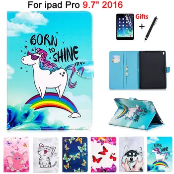 

Case For iPad Pro 9.7 inch 2016 Cover For Apple iPad Pro 9.7" 2016 Release Funda Cartoon Patterns painted Stand Shell +Film+Pen