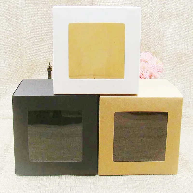 Zeronge Jewelry 10pcswhite/kraft/черный Бумага ПВХ окно коробка подарочная коробка 10*10*10 см для Candy/Cookie/Кекс упаковка Коробки