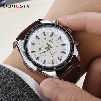 

OUKESHI Quartz-Watch Men's Sport watches Top Brand Luxury Men Watches Fashion Man Wristwatches Leather Strap Relogio Masculino