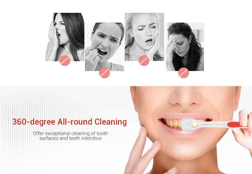 3PCS Three-sided Toothbrushes with 4PCS Replaceable Brush Heads
