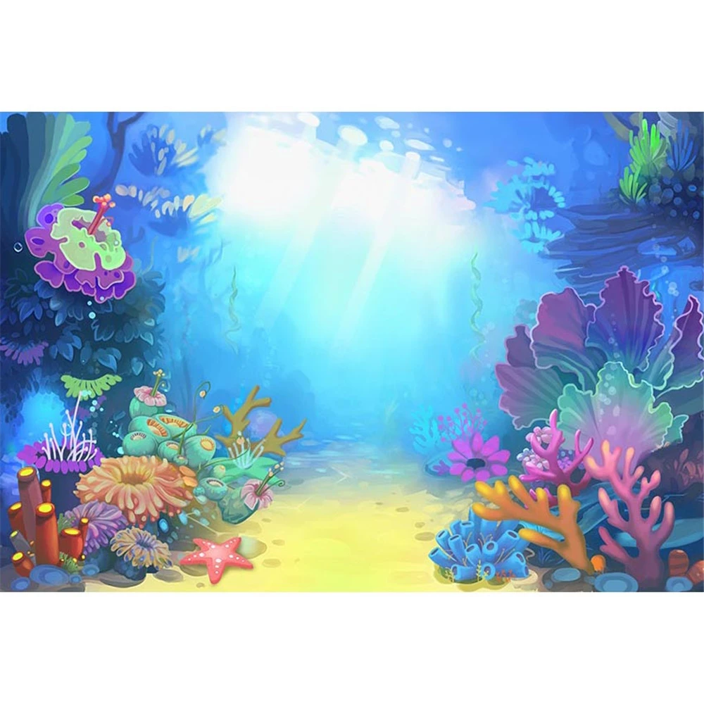 Under The Sea Birthday Party Backdrop Photography Colorful Seaweed Starfish Sunshine Through Blue Ocean Kids Cartoon Backgrounds Backgrounds Aliexpress