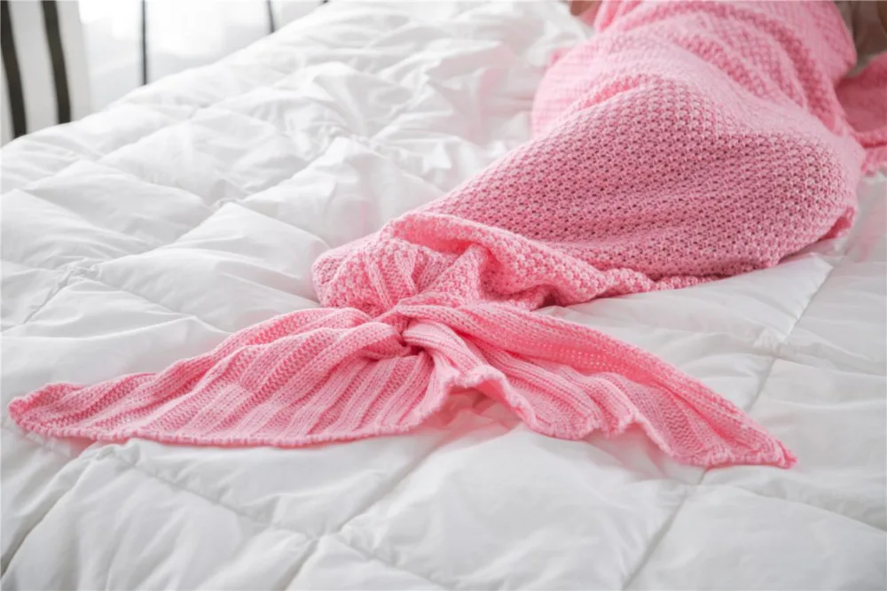 

70*140cm Mermaid Tail Blanket Yarn Knitted Handmade Crochet Mermaid Blanket Kids Throw Bed Wrap