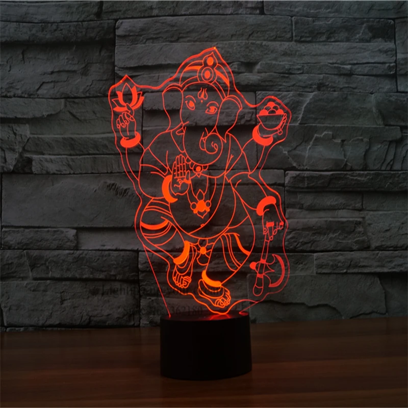 Новинка 2018 светодиодный ночной Светильник Ganesha 3D 7 цветов меняющий цвет