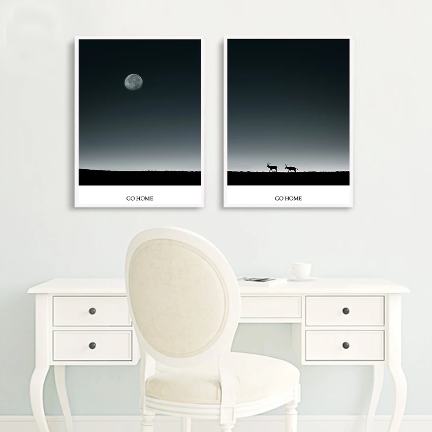 Go Home Under the Moon Nordic Prints and Posters Wall Pictures for Living Room Modern Minimalism Canvas Paintings Home Decor
